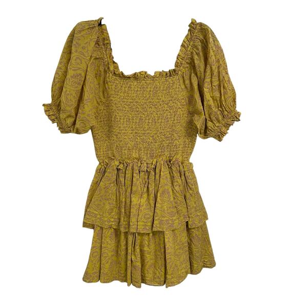 Cleobella Yellow Luna Organic Cotton Camellia Print Mini Dress Womens Large - Picture 6 of 6